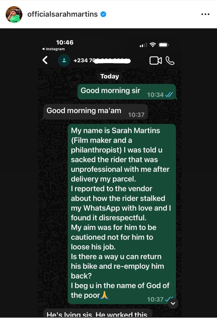 I find it disrespectful and disgusting - Actress Sarah Martins reacts after dispatch rider professes love to her after delivering an item